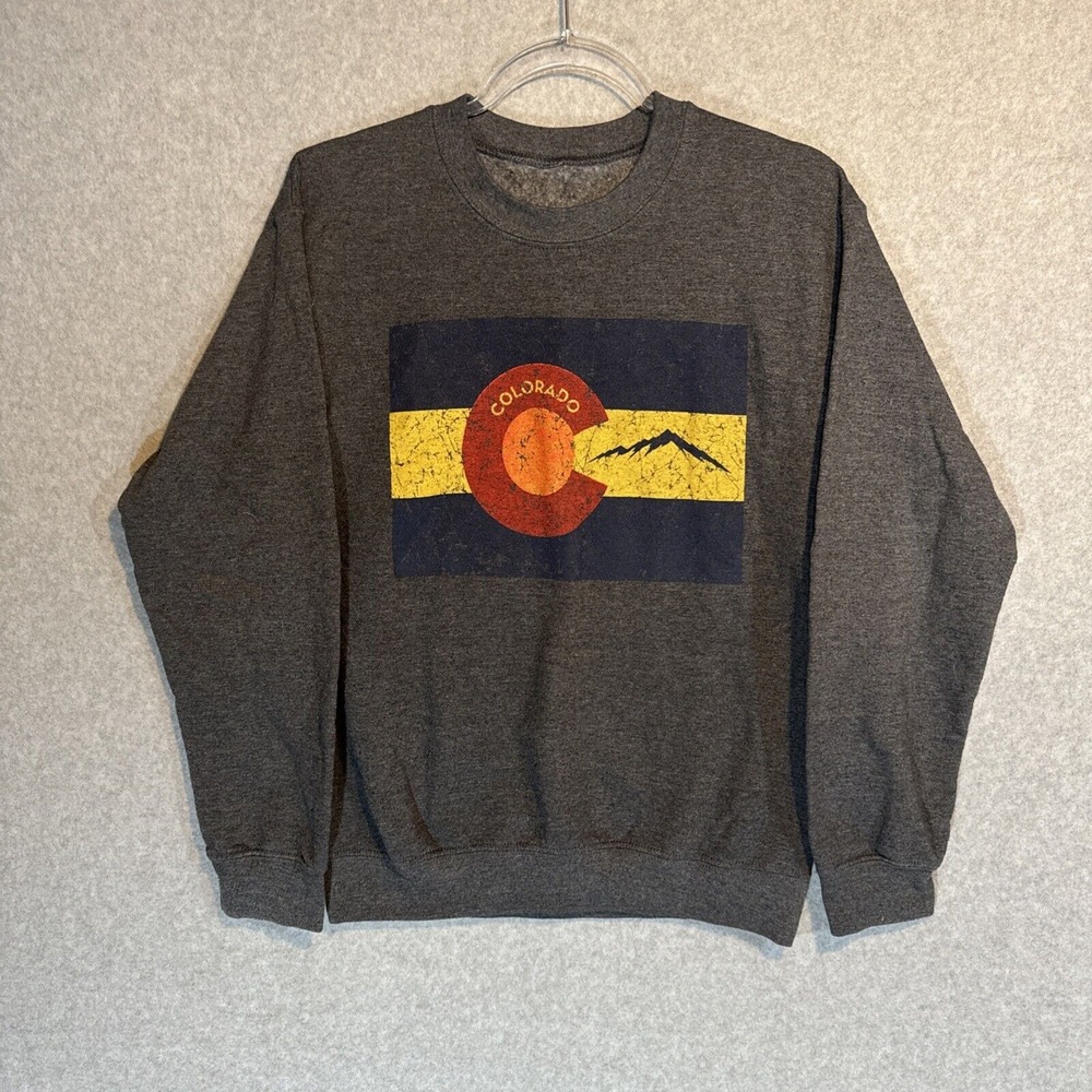 Colorado Sweater Size Medium Vintage‎ Flag Graphic Gray mountain